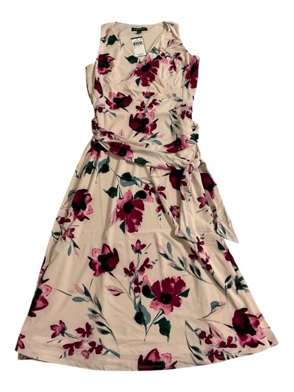 Lauren Ralph Lauren Pink Floral Midi Dress Women’s 4 NWT $90 MSRP